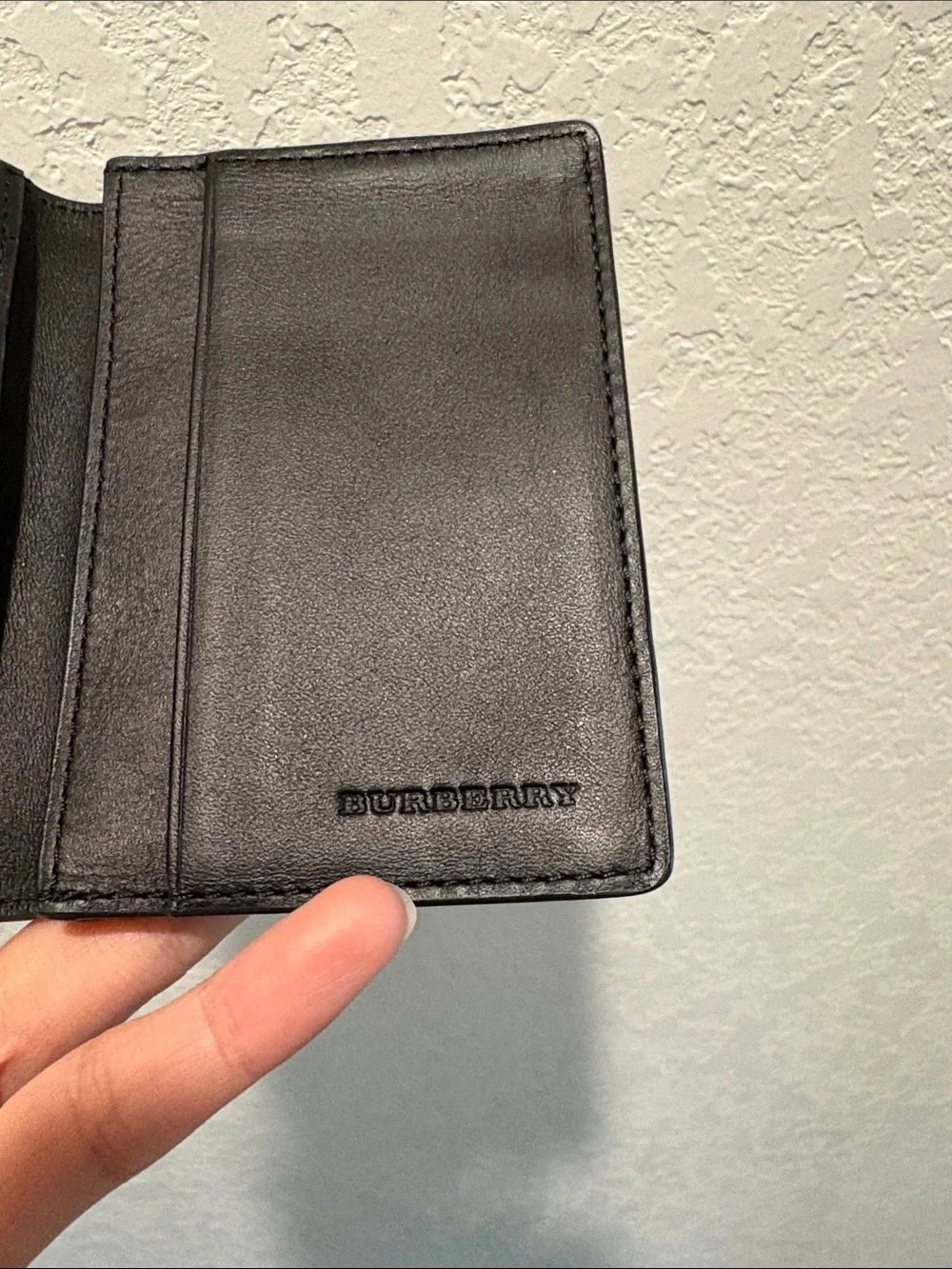 Burberry Card Holder Black Brown Textured Leather Bifold Wallet